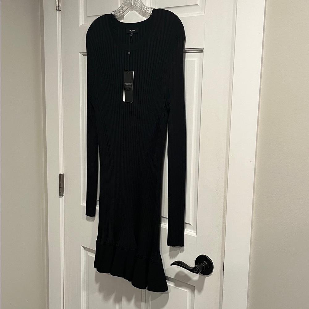 ME+EM Frill Hem Rib Mini Dress Black US Size 12 NWT - Picture 2 of 10